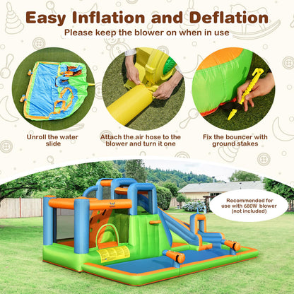 6 in 1 Giant Water Park with Long Slide for Summer Outdoor Play