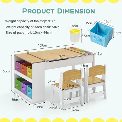 2-in-1 Kids Art Table and Easel Set with Chairs and Liftable Tabletop
