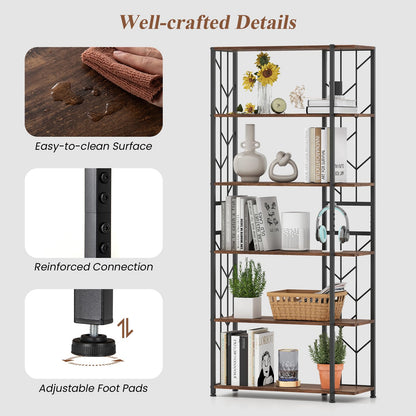 6-Tier Modern Geometric Bookcase with Heavy-duty Metal Frame for Study