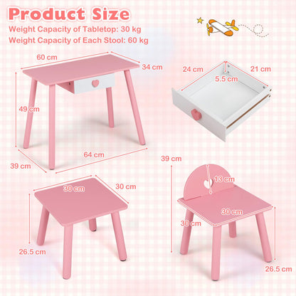 Kids Table and Chairs Set, Children Makeup Table with Eye Shadow
