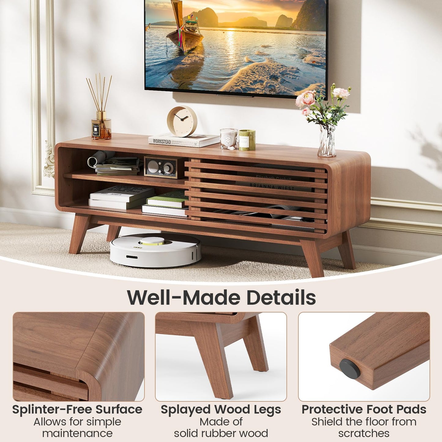 TV Stand for TVs up to 55 Inches Entertainment Center with Sliding Door