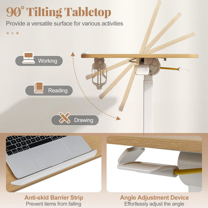 Foldable Mobile Standing Desk Rolling Laptop Desk with 90° Tiltable Tabletop