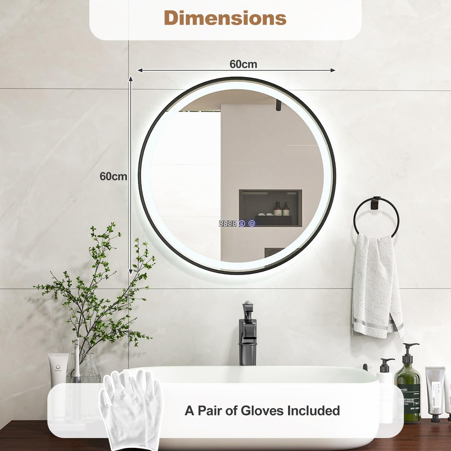 Lighted Bathroom Mirror with 3 Color LED Light Memory Function