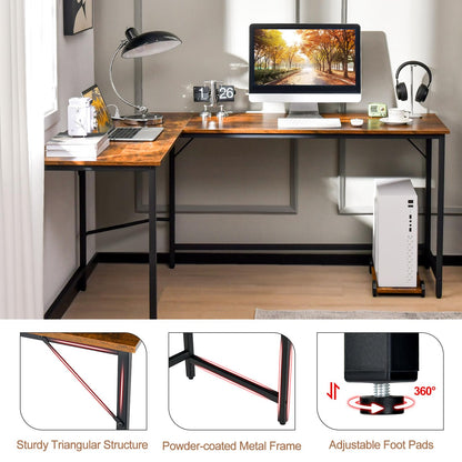 下架-排插有问题L-Shaped Computer Desk, 168cm Metal Frame Corner Writing Workstation with Charging Station