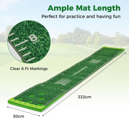 11 FT Putting Green Mat with 2 Adjustable Putters 6 Balls and 12 Hole Covers for Party