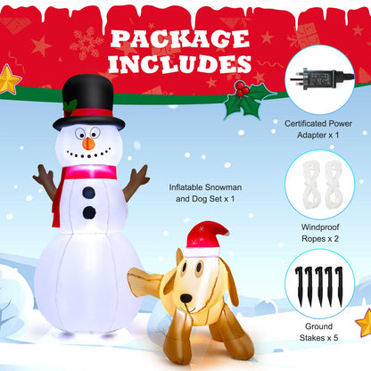180 cm Tall Inflatable Snowman and Dog Set with Built-in LED Lights