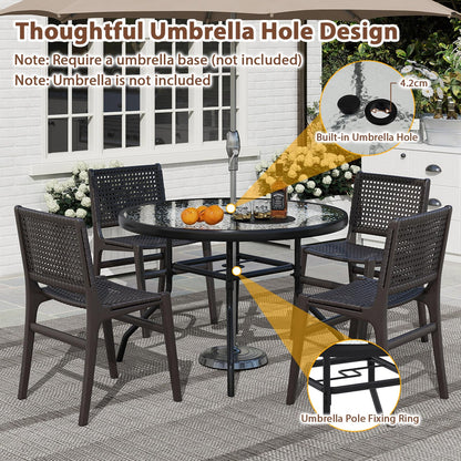 70cm Patio Side Table, Round Outdoor Coffee Table with Tempered Glass Tabletop