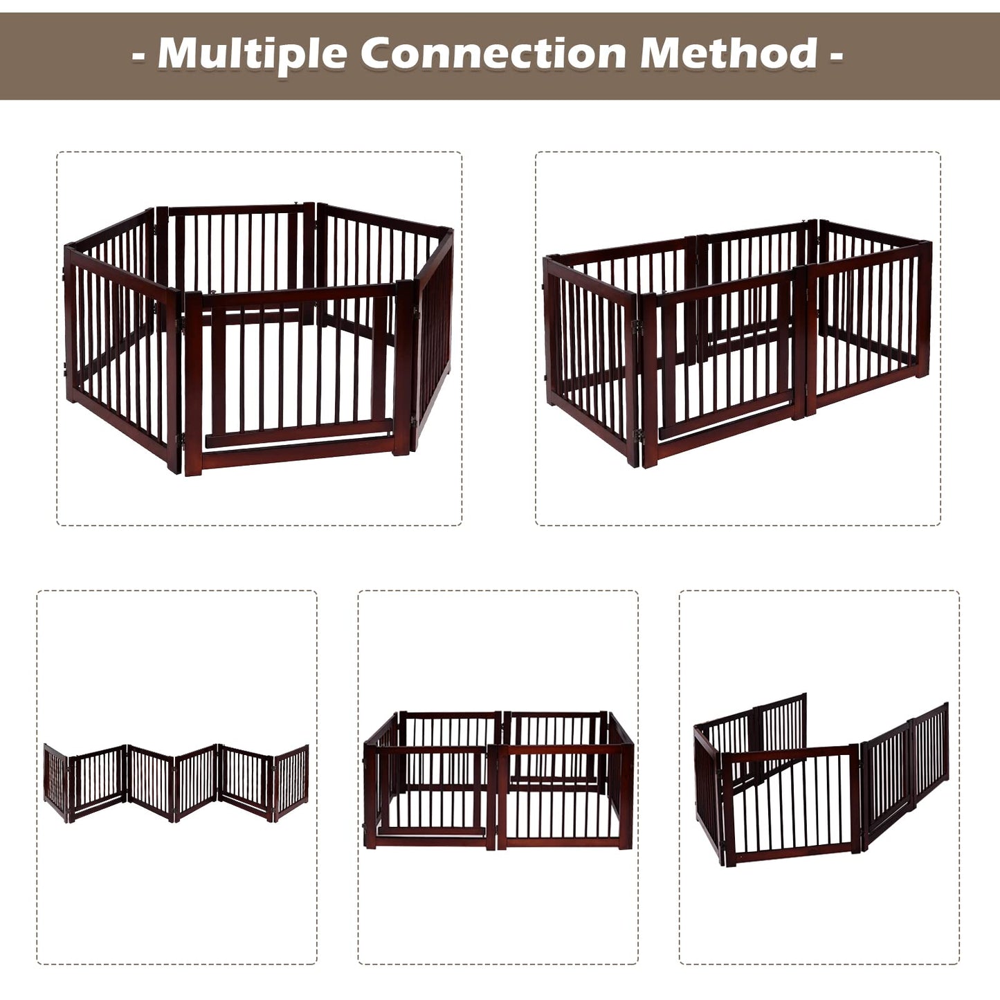 Freestanding Foldable Wooden Pet Gate with 360°Hinges and Lockable Door