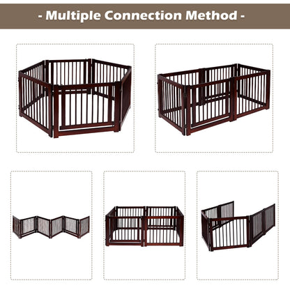 Freestanding Foldable Wooden Pet Gate with 360°Hinges and Lockable Door