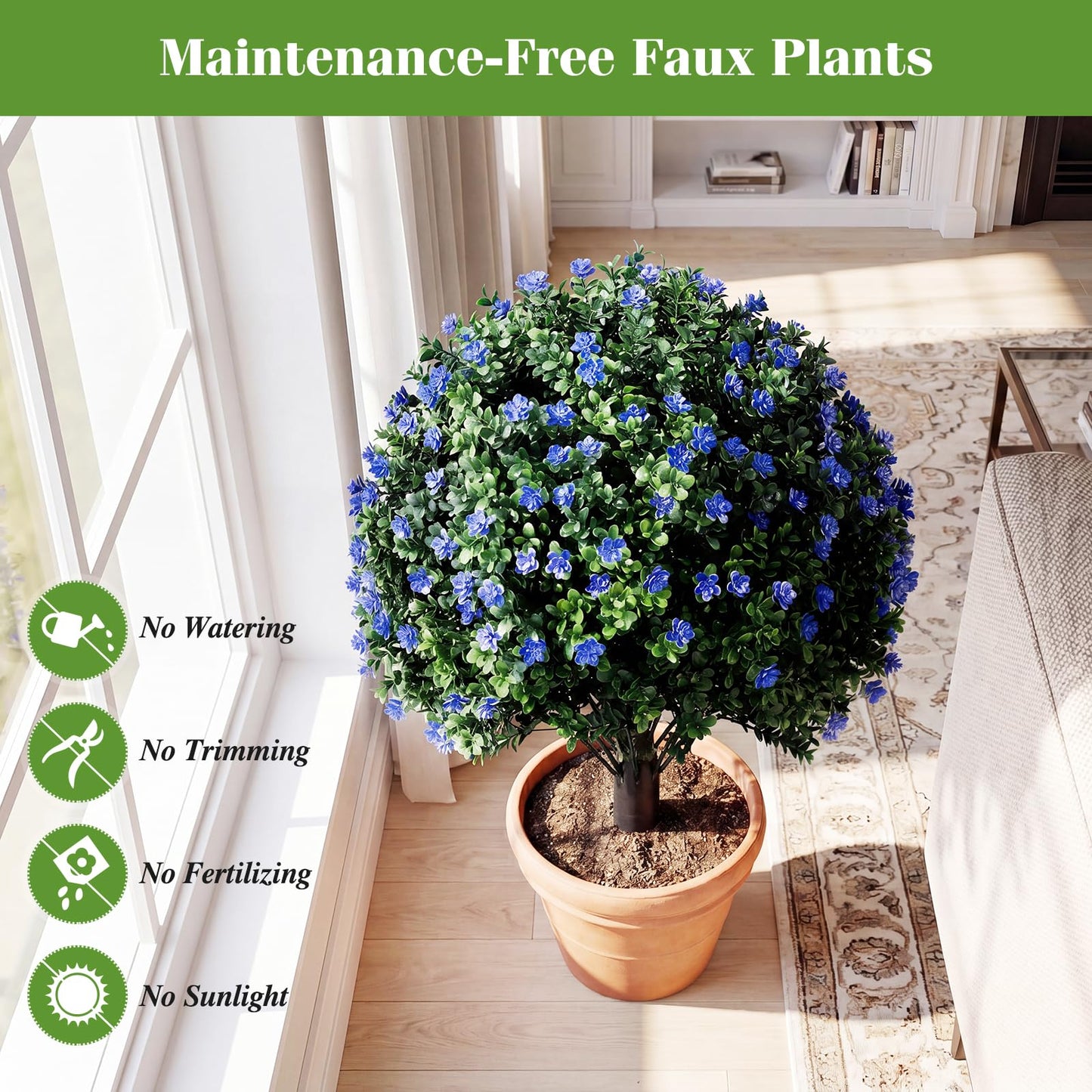 Set of 2 Artificial Topiary Ball Trees, Faux Shrub Bushes with Ground Spikes