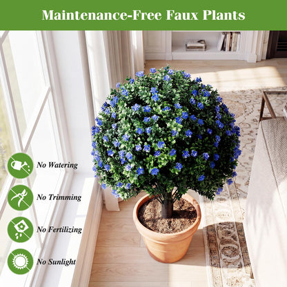 Set of 2 Artificial Topiary Ball Trees, Faux Shrub Bushes with Ground Spikes