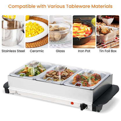 2 in 1 Electric Buffet Server Food Warmer with 3 x 1.4L Removable Trays