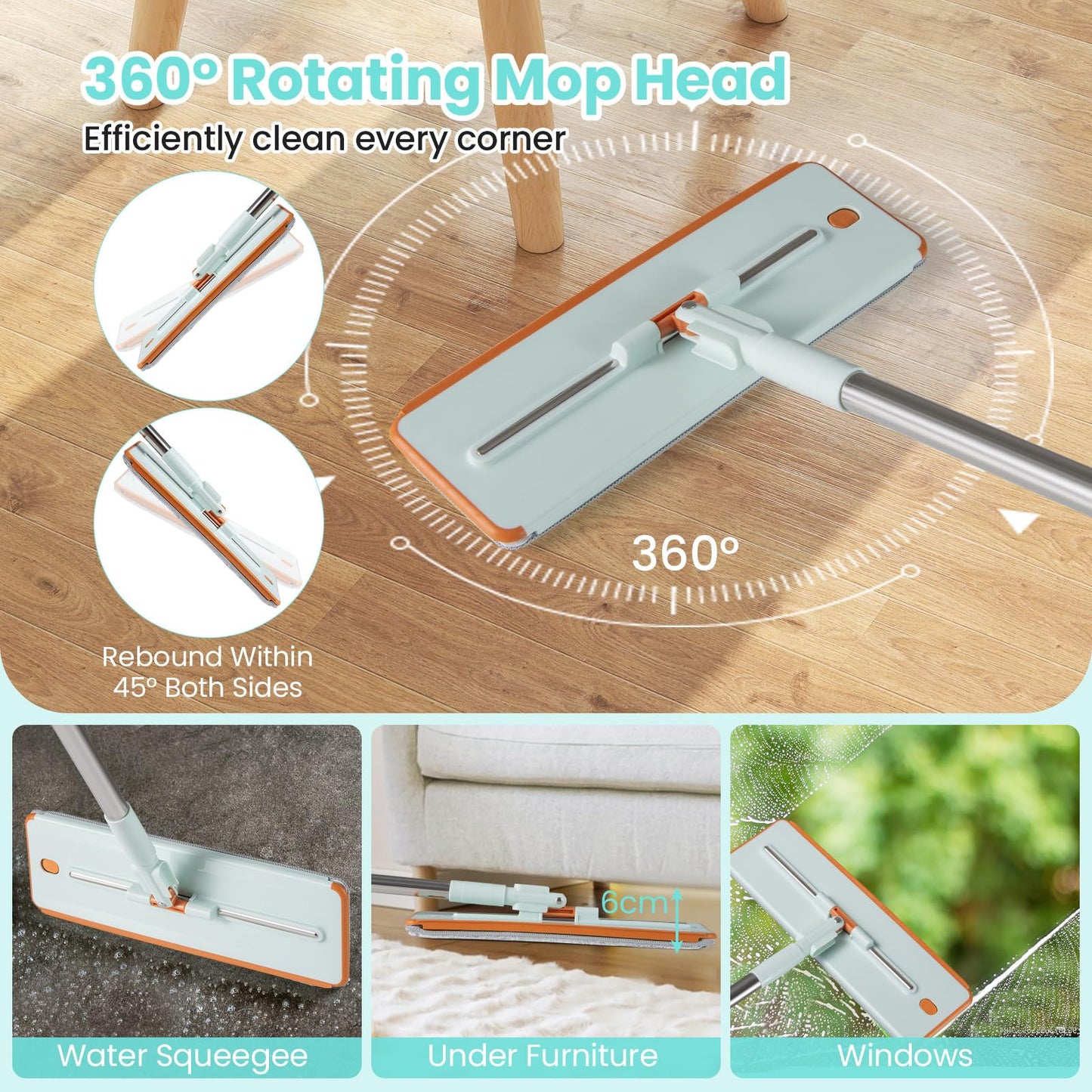 Mop and Bucket Set with Wringer 3-Tank Flat Floor Mop & Bucket System