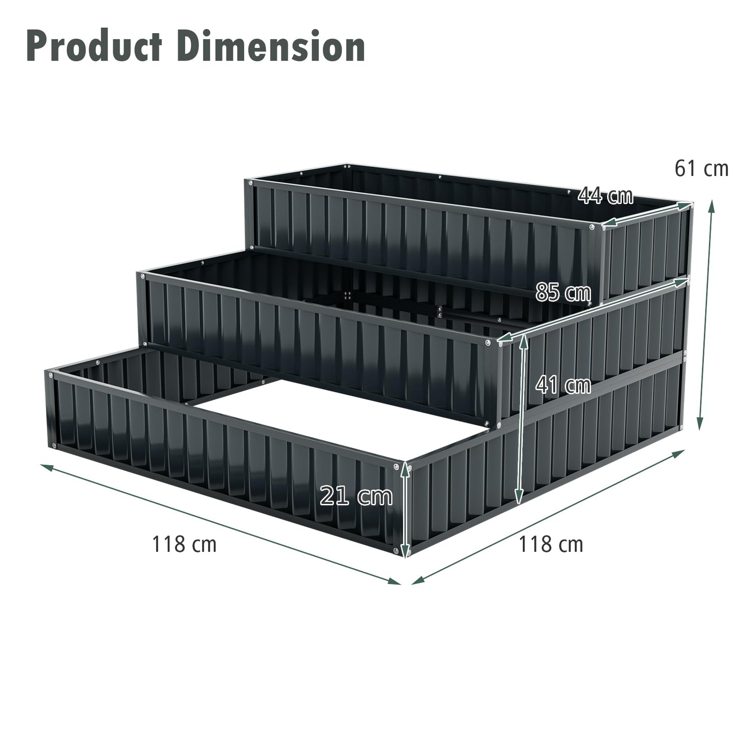 3-Tier Raised Garden Bed with Open ended Base for Vegetable Fruit Flower Herb
