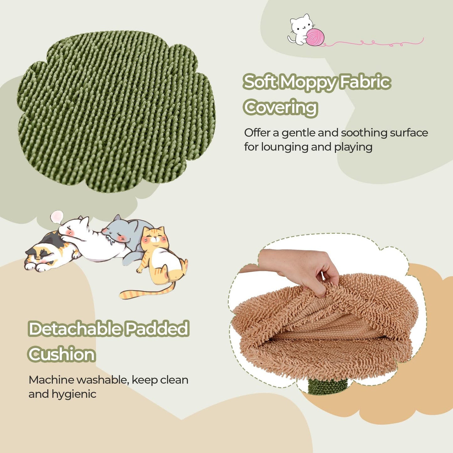 152cm Cute Cat Tree with Sisal Scratching Posts and Rope, Plush Perch