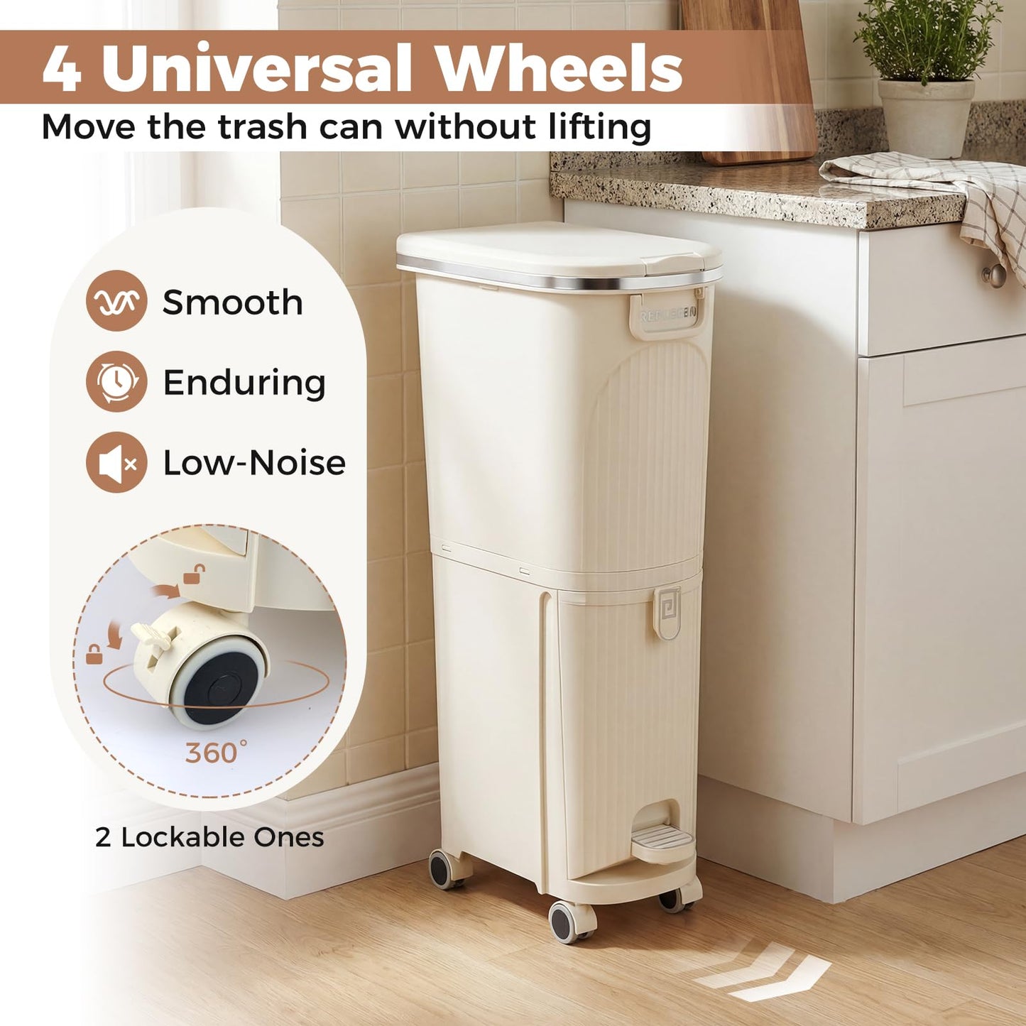 Recycling Bins, 43L Dry and Wet Separation Trash Can with 3 Compartments