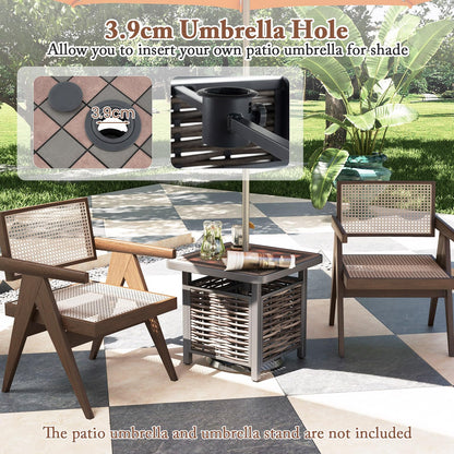 55cm All-Weather Square Patio Rattan Side Table with Umbrella Hole