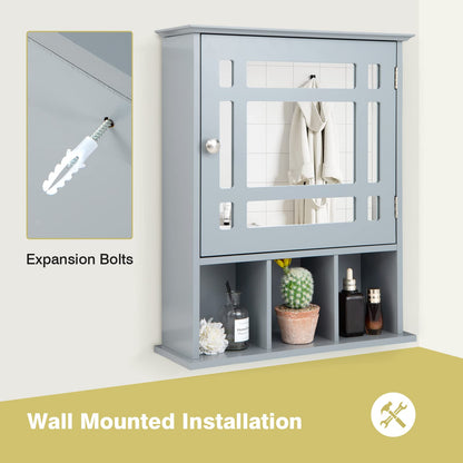 Mirror Door Cabinet with Adjustable Shelf and 3 Compartments