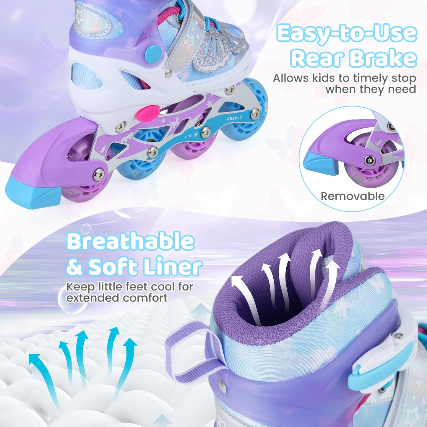 Kids Inline Skates for Boys & Girls, 4 Sizes Adjustable Blades Roller Skates