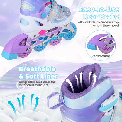 Kids Inline Skates for Boys & Girls, 4 Sizes Adjustable Blades Roller Skates