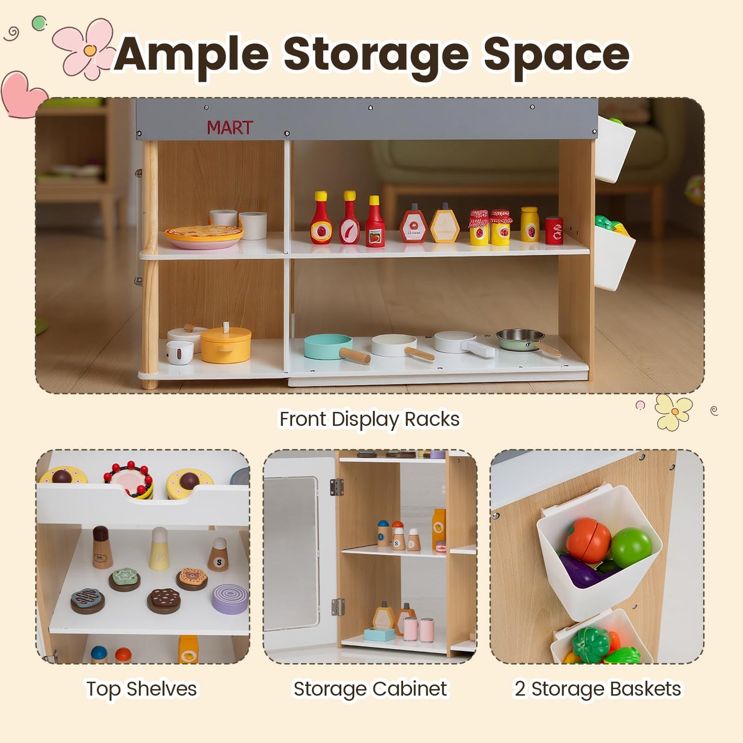 Pretend Play Shop, Kids Supermarket Playset with Shopping Cart