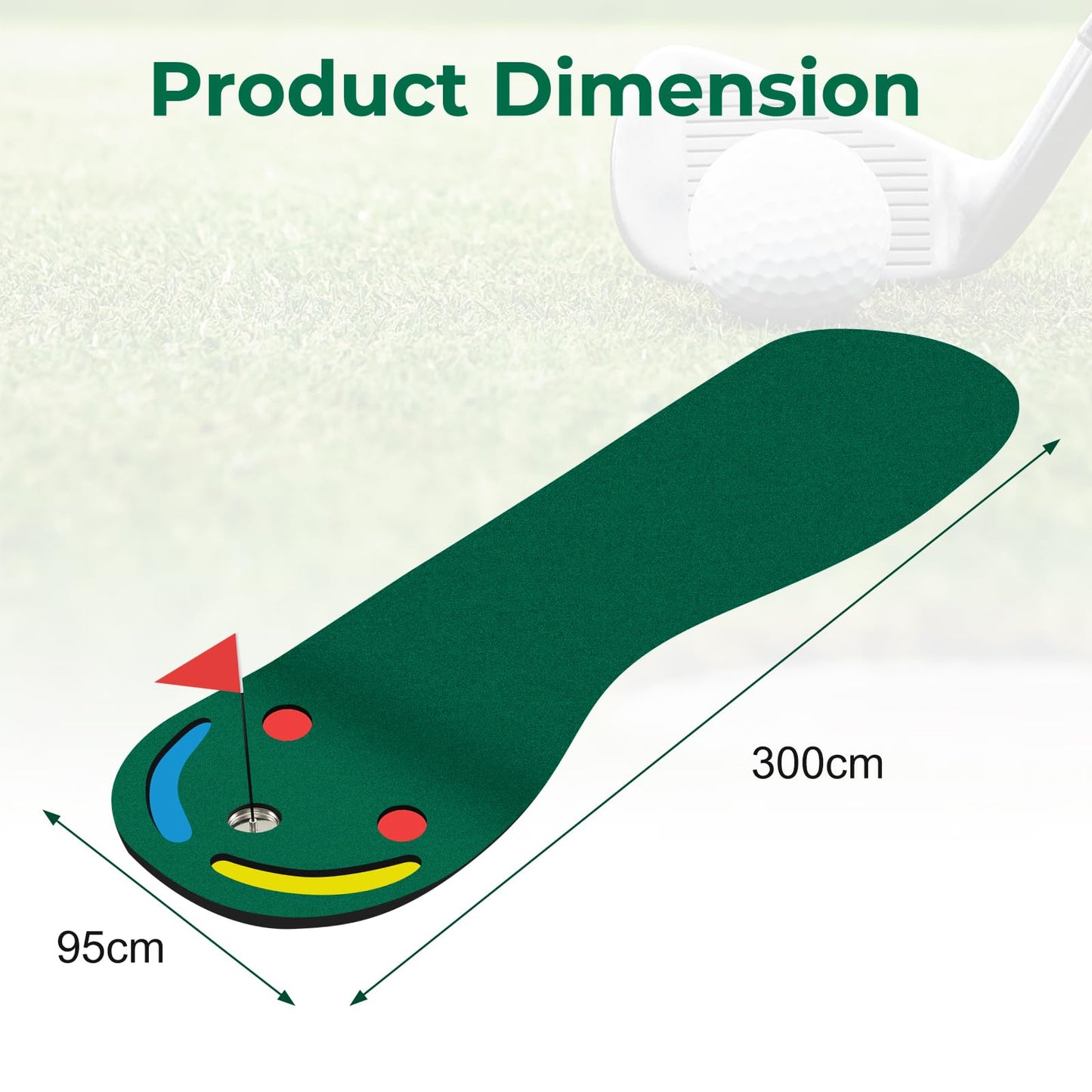 Golf Putting Green Set with 3 Putting Cups 1 Flag and Golf Hole Covers