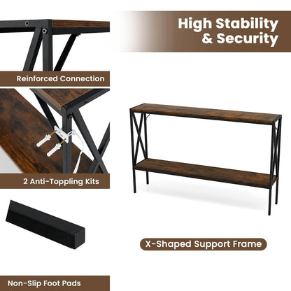 Industrial Console Table 2-Tier Narrow Sofa Table Behind Couch