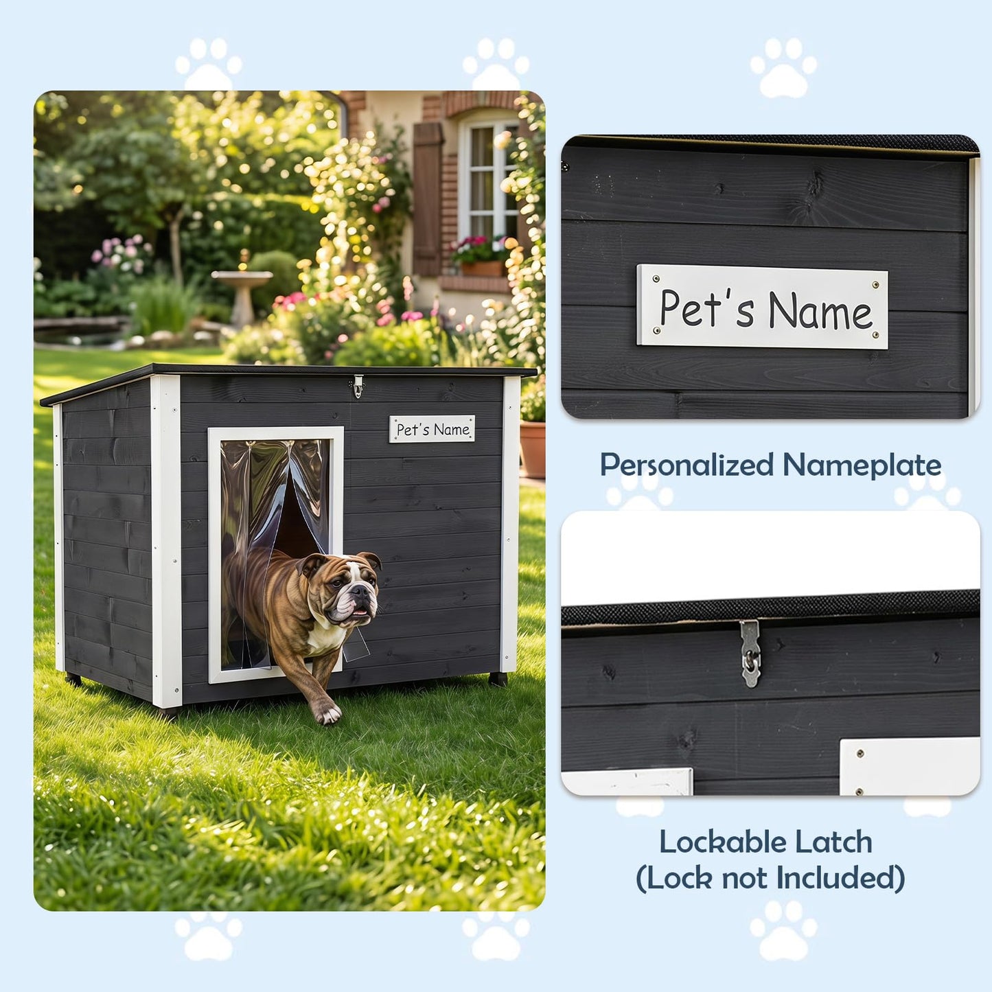 Wooden Dog House, Outdoor Weatherproof Pet Shelter
