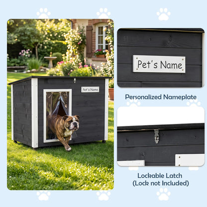 Wooden Dog House, Outdoor Weatherproof Pet Shelter