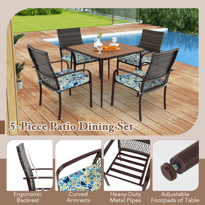 Square Garden Table with 4 Rattan Armchairs
