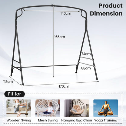 Outdoor Metal Swing Frame Sturdy A-Shaped Porch Swing Stand with Extra Side Bars