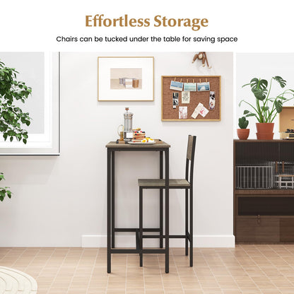 3 Piece Bar Table Set with Pub Dining Table and 2 Bar Stools for Small Space