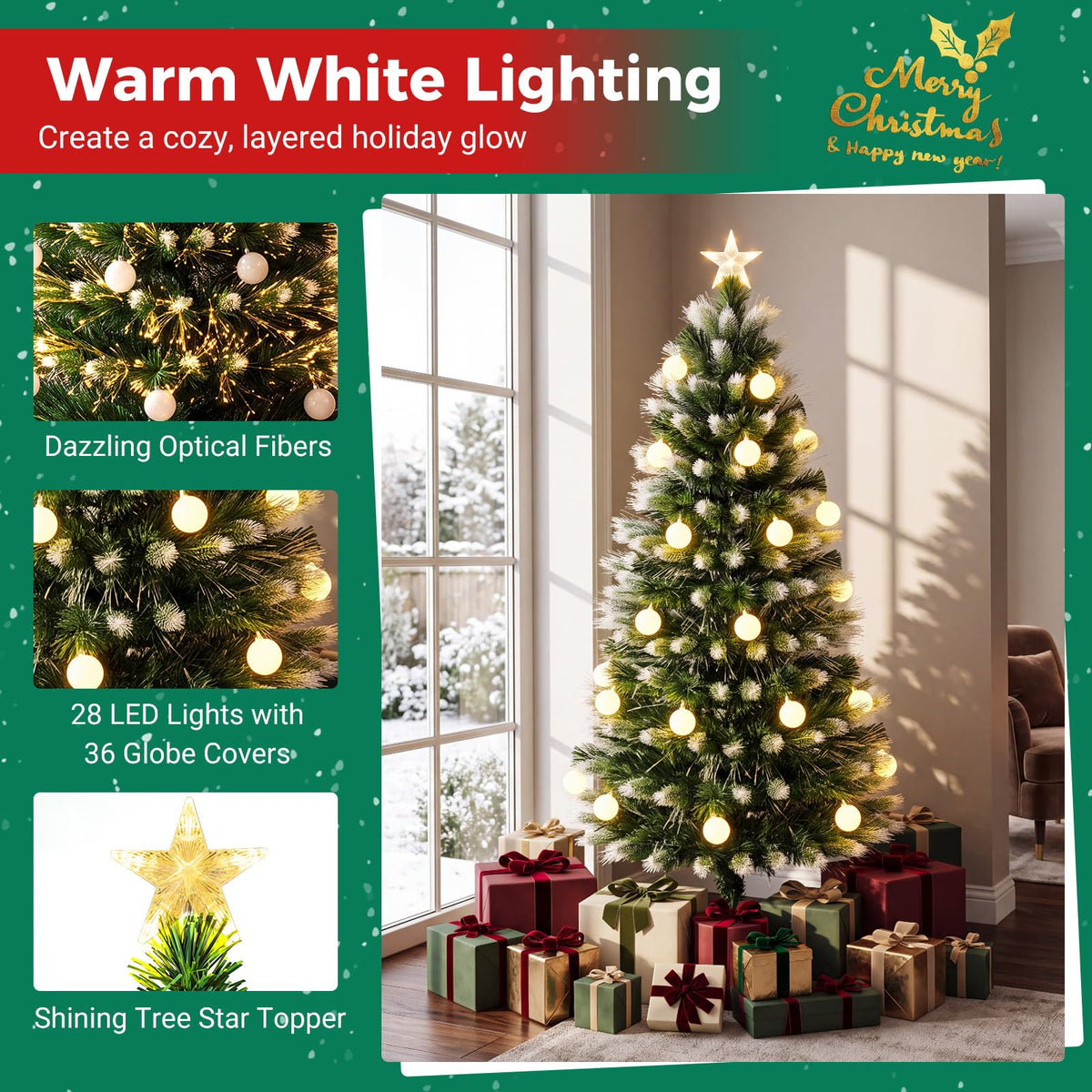 5FT Fiber Optic Christmas Tree, Pre-lit Artificial Xmas Tree