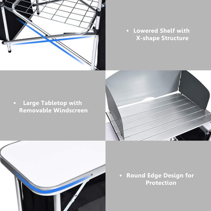 Folding Camping Table with Windshield and Carrying Bag