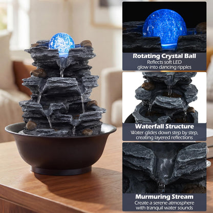 Indoor Water Fountain, Tabletop Indoor Water Feature with Rolling Crystal Ball