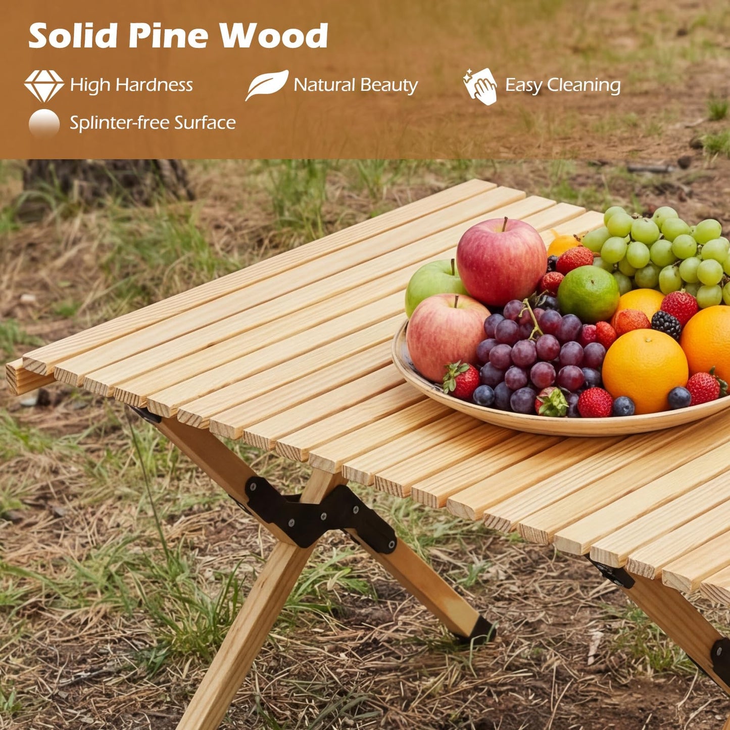 Folding Picnic Table, 4FT Roll Up Camping Table with Storage Bag for 4-6 People