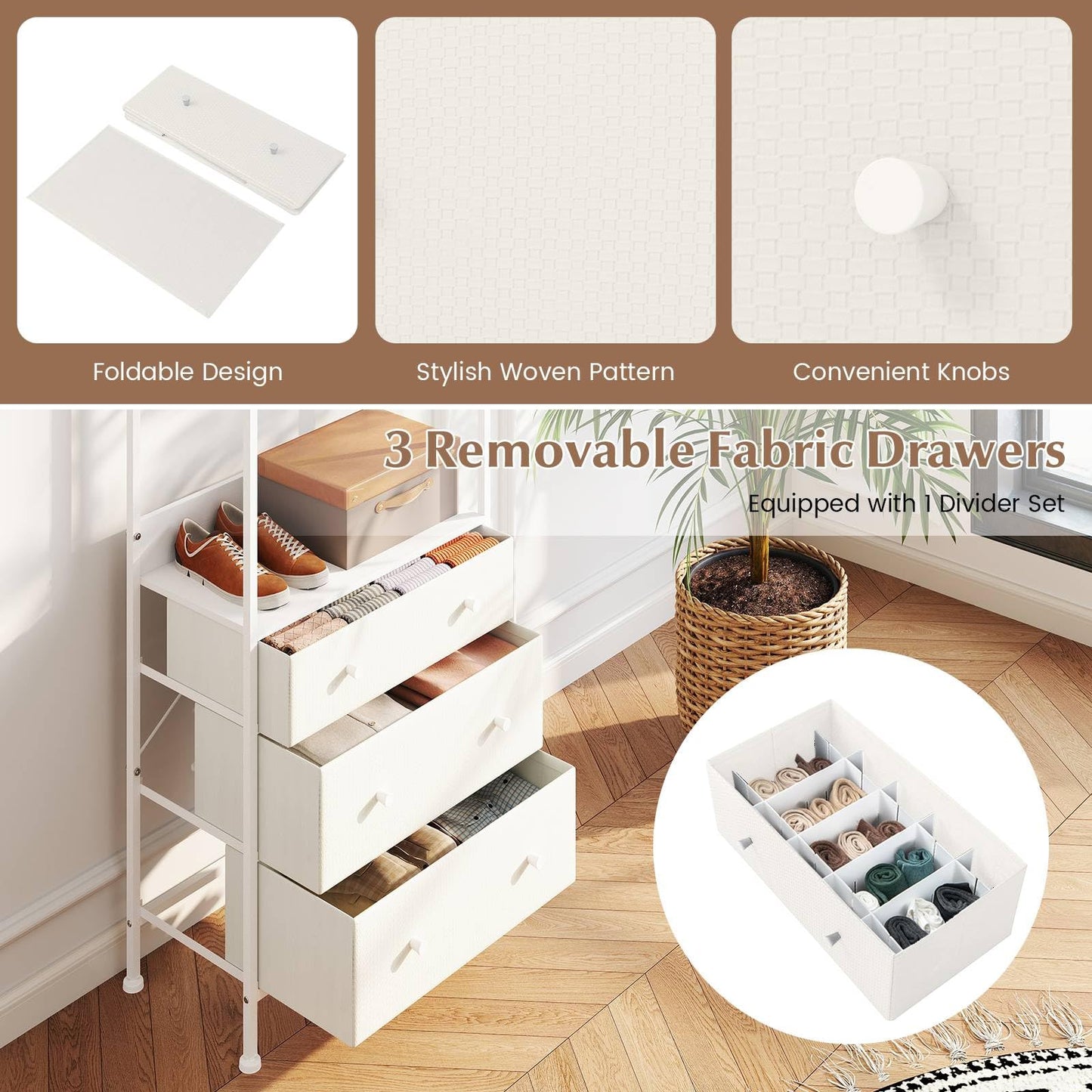 Freestanding Closet Organizer Clothes Rack with Drawers