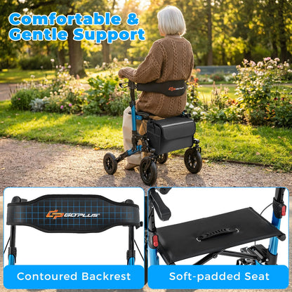 Folding Rolling Walker with Seat and Mesh Backrest for Seniors