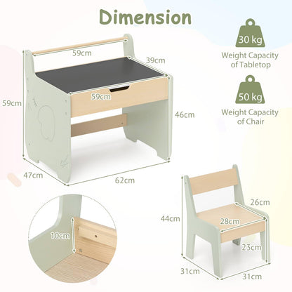 Giantex Kids Table and Chair Set Wooden Children Table with Reversible Blackboard Tabletop