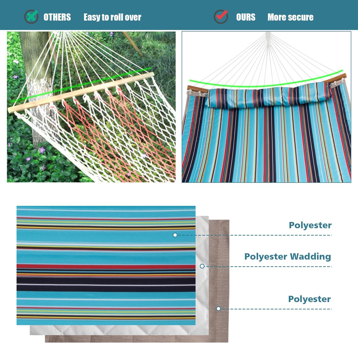 Double Size Hammock with Detachable Pillow