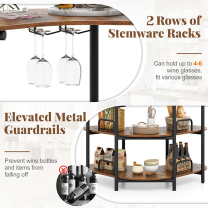 3-Tier Home Bar Unit with Stemware Racks and Storage Shelves