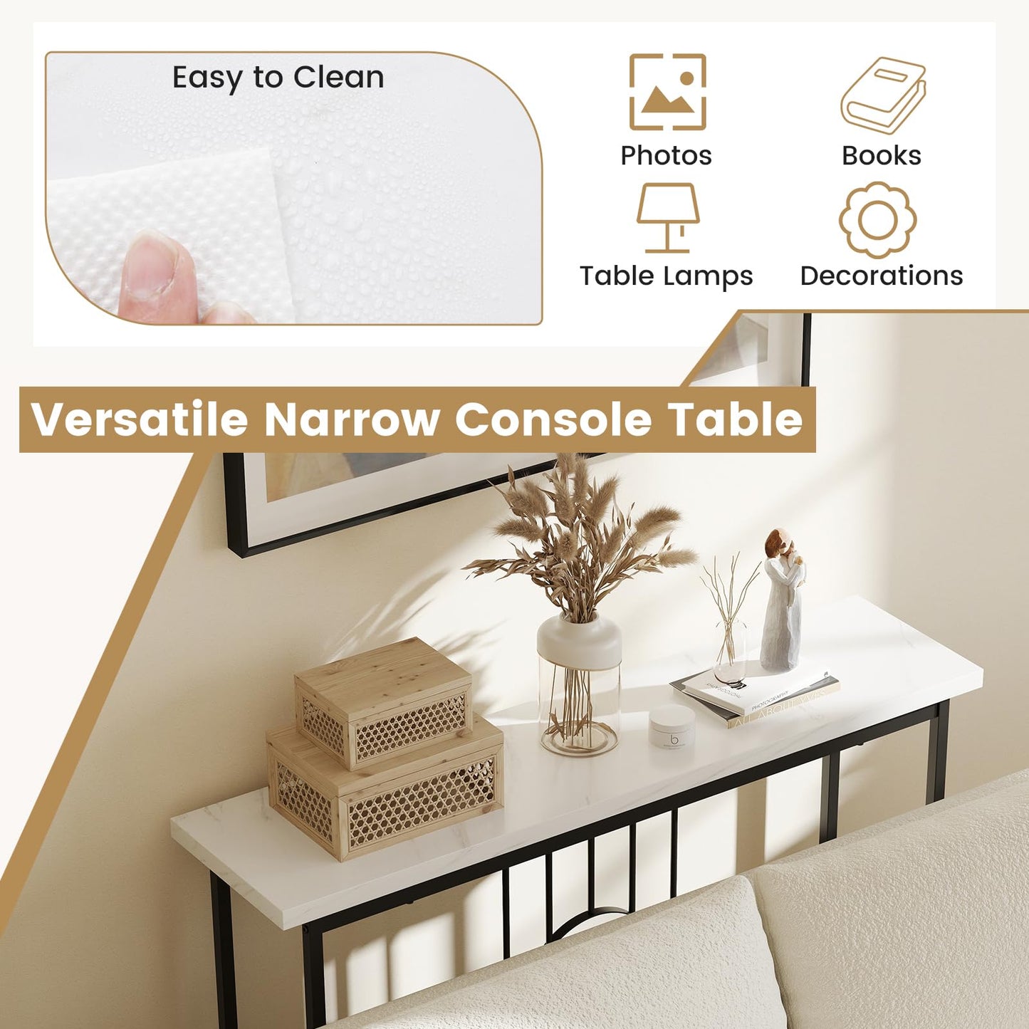 Modern Faux Marble Slim Entryway Table Sofa Side Tables