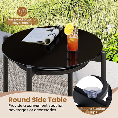 3 Pieces PE Wicker Outdoor Bistro Set Patio Conversation Set with Tempered Glass Coffee Table and Rattan Chairs