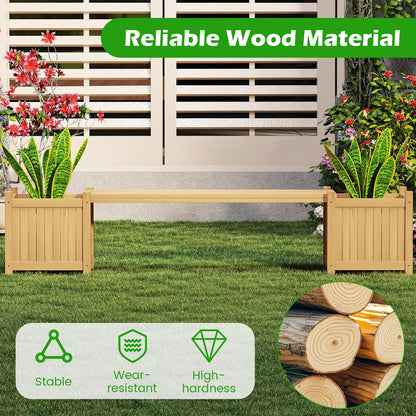 3-in-1 Wooden Planter with Bench, Raised Garden Bed with Seat and Open-ended Bottom