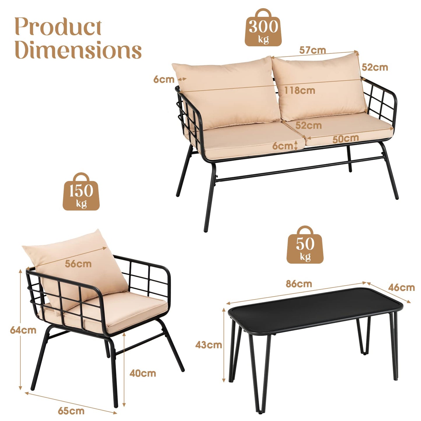 4 Piece Patio Conversation Set with Seat Back Cushions