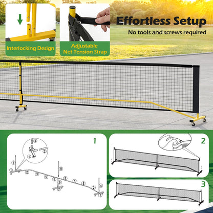 Portable Regulation Size Pickle Ball Net System with 6 Lockable Wheels