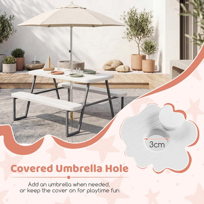 Camping Table and Chairs with Umbrella Hole and Metal Frame for Boys Girls Ages 3-8