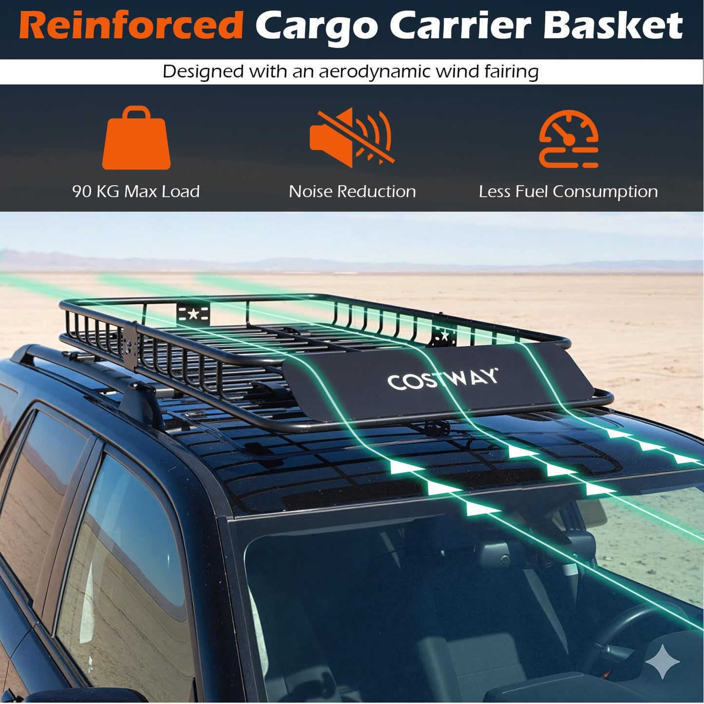 Roof Rack Cargo Basket with 425L Waterproof Bag and 90kg Max Load