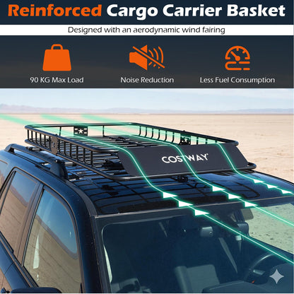 Roof Rack Cargo Basket with 425L Waterproof Bag and 90kg Max Load