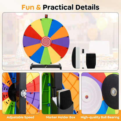 60cm Colorful Tabletop Prize Wheel with Stand Dry Erase Marker and Eraser for Carnival